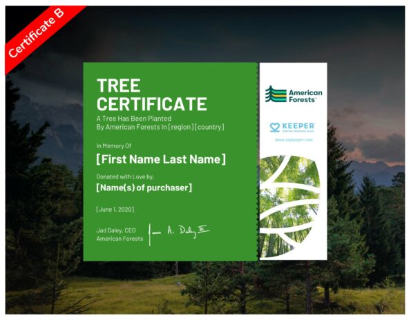 memorial tree planting certificate